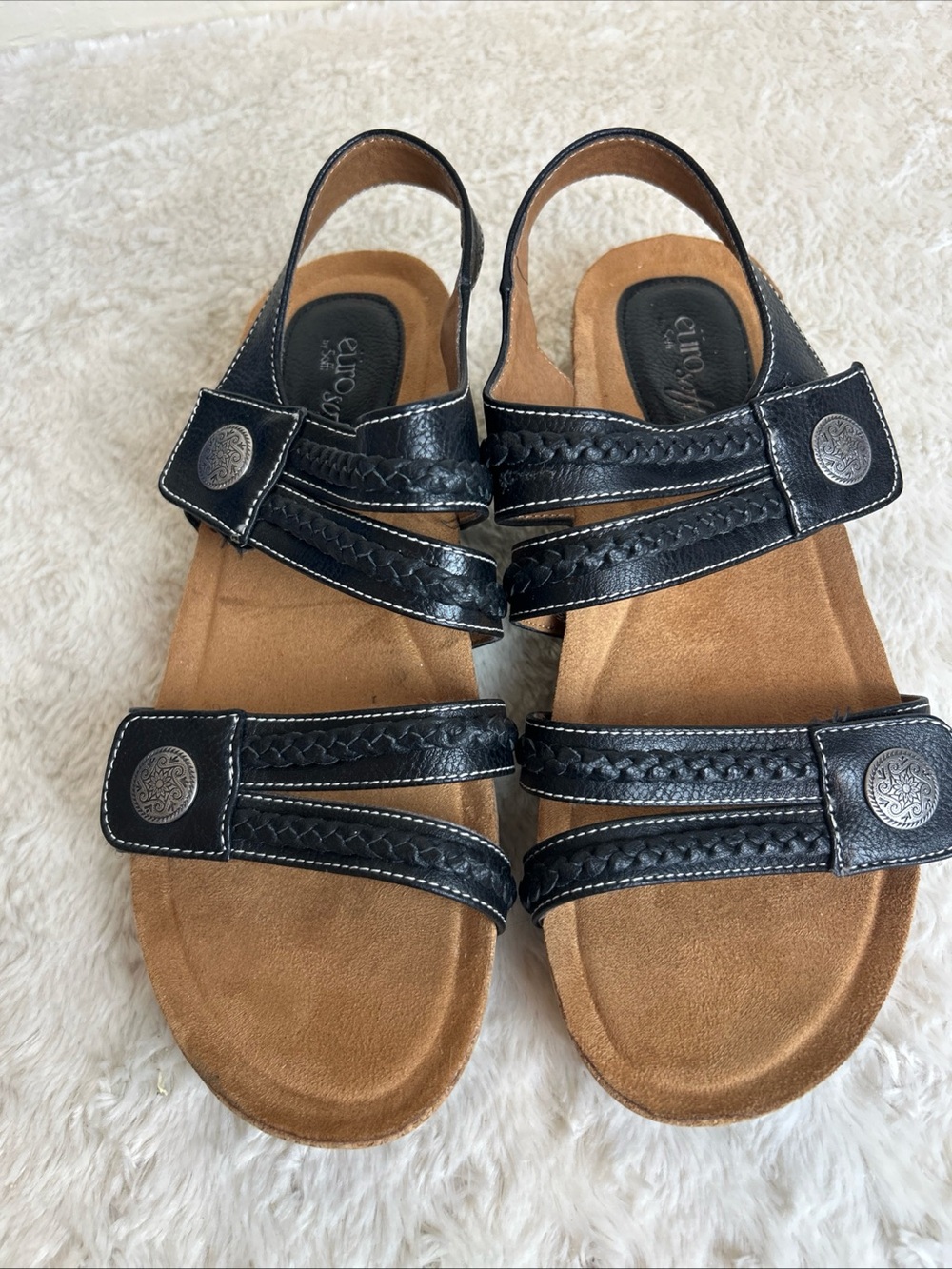 Eurosoft by Sofft Sandals Womens 10 M Galway Ankle Strap Black Faux Leather